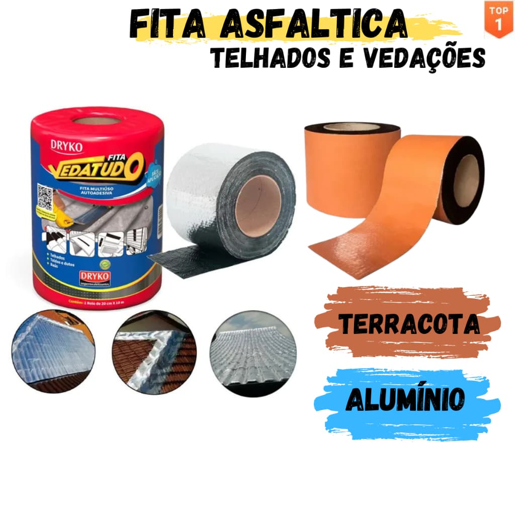 Fita Asfaltica Manta Adesiva Vedatudo para Telhados Reparos baú goteiras impermeabilizante Alumínio