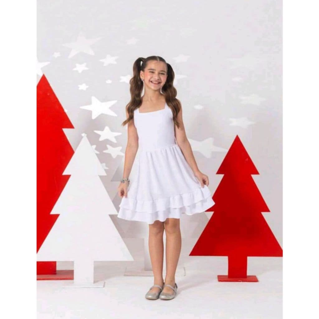 Vestido infantil  branco , vermelho e verde