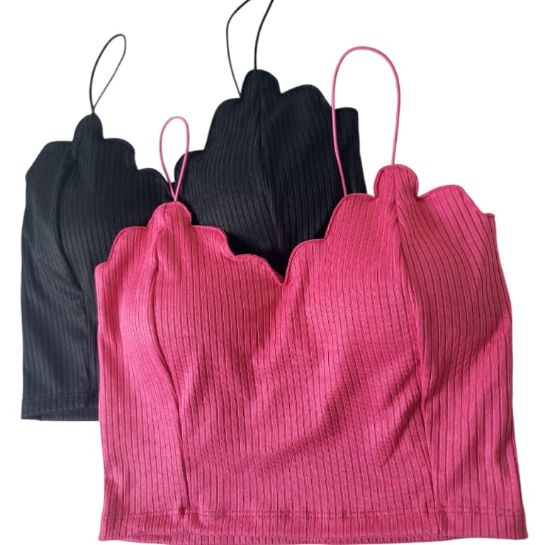 Kit 02 Blusa/cropped nuvem alça com bojo blusa Malha Canelada