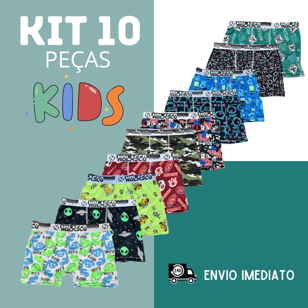 Cueca Boxer Kit 10 Box Infantil Para Menino Colorida Estampadas