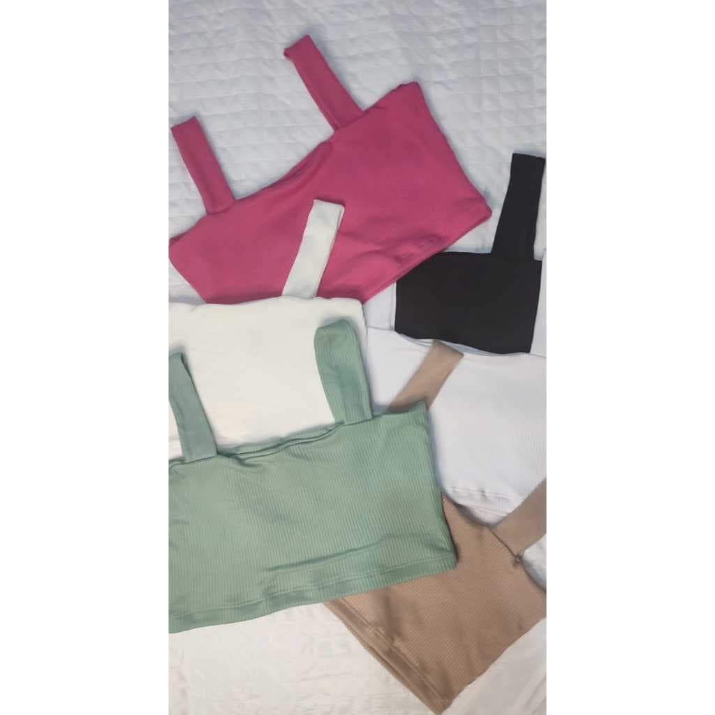 Kit 2  Tops Cropped Feminino Alça Larga em Tecido Canelado / Top Cropped Faixa Canelado Feminino