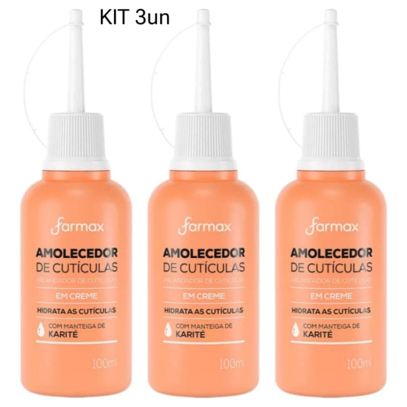 Kit 3 Amolecedor Cutículas Creme Farmax 100ml