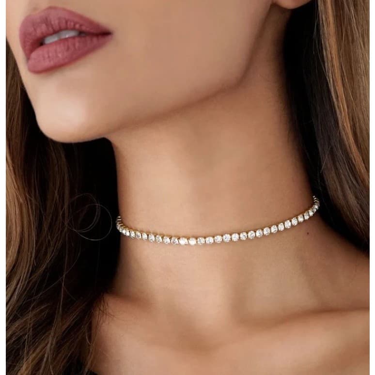 Nova Cristal Gargantilhas Colar com brinco Chocker para As Mulheres de Prata Fina de Ano Novo