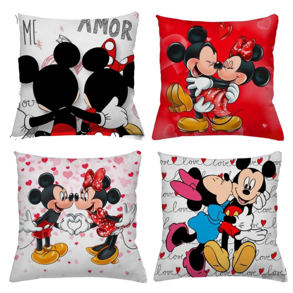 KIT 4 CAPAS DE ALMOFADAS DECORATIVAS MINNIE E MICKEY CASAL AMOR - TAMANHO 45X45