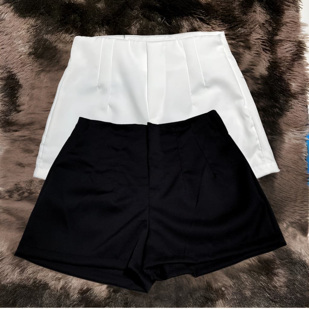 Kit 2 SHORT PRETO E BRANCO ALFAIATARIA FEMININO CINTURA ALTA COM ZÍPER  bolso P/M/G/GG