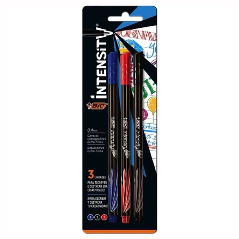 Caneta hidrográfica ultra fina Intensity com 3 unidades - Bic