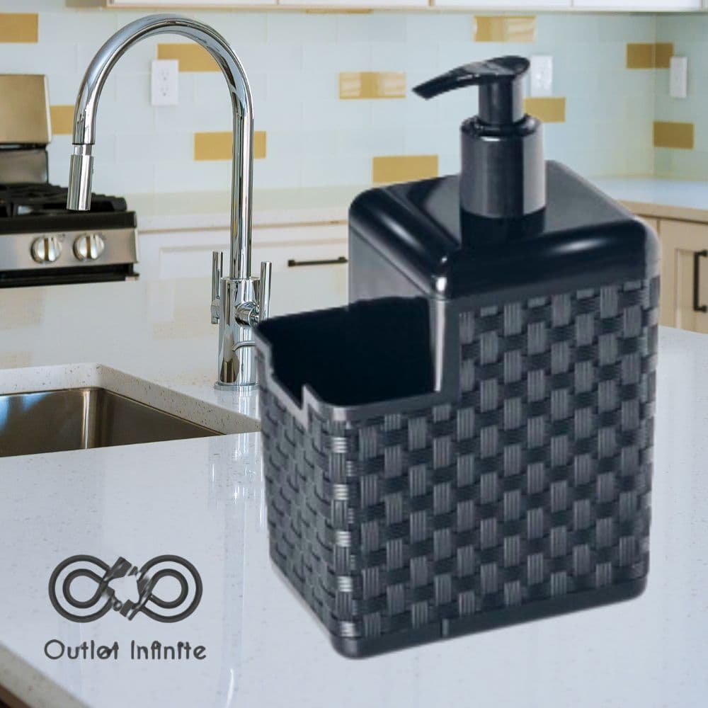 Porta Detergente Sabão 2 em 1 Com Suporte Para Bucha Esponja Rattan