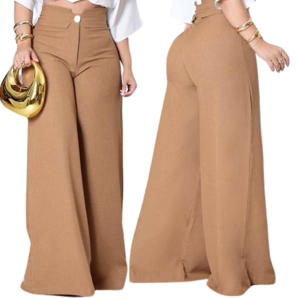 Calça Pantalona de Linhão ,Feminina Ziper e Botão Frontal Moda Verão Tendencia