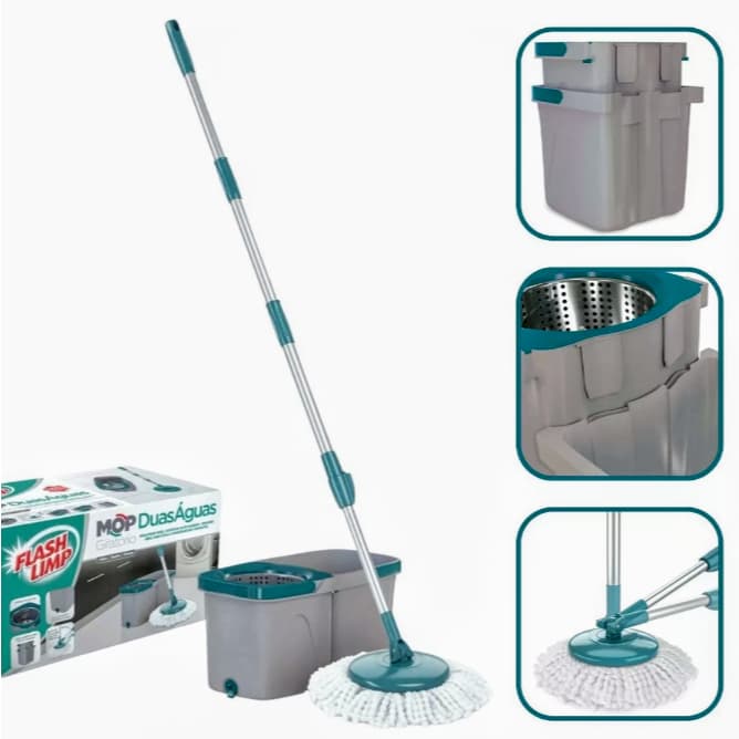 Mop Giratório Duas Águas Fit Com Cesto Inox Ref 7504 Flash Limp