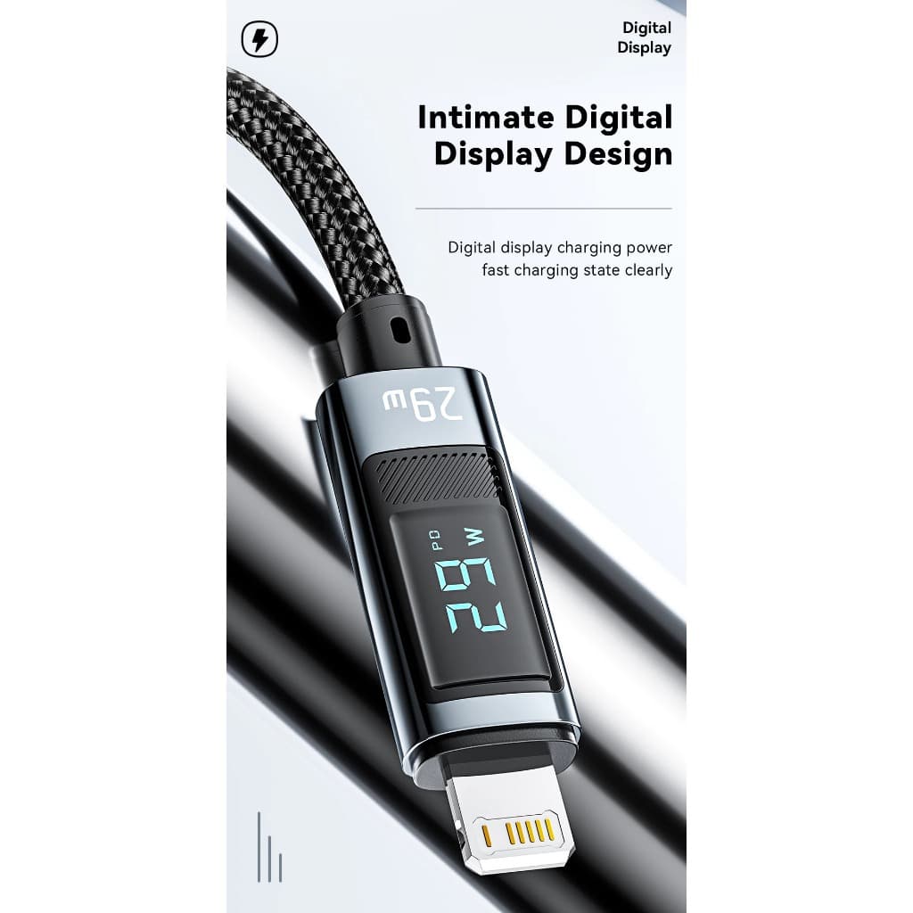 Cabo Para iPhone Indicador Digital Carga Rápida 35W Linha Premium Eletromex TIPO-C / Lightning