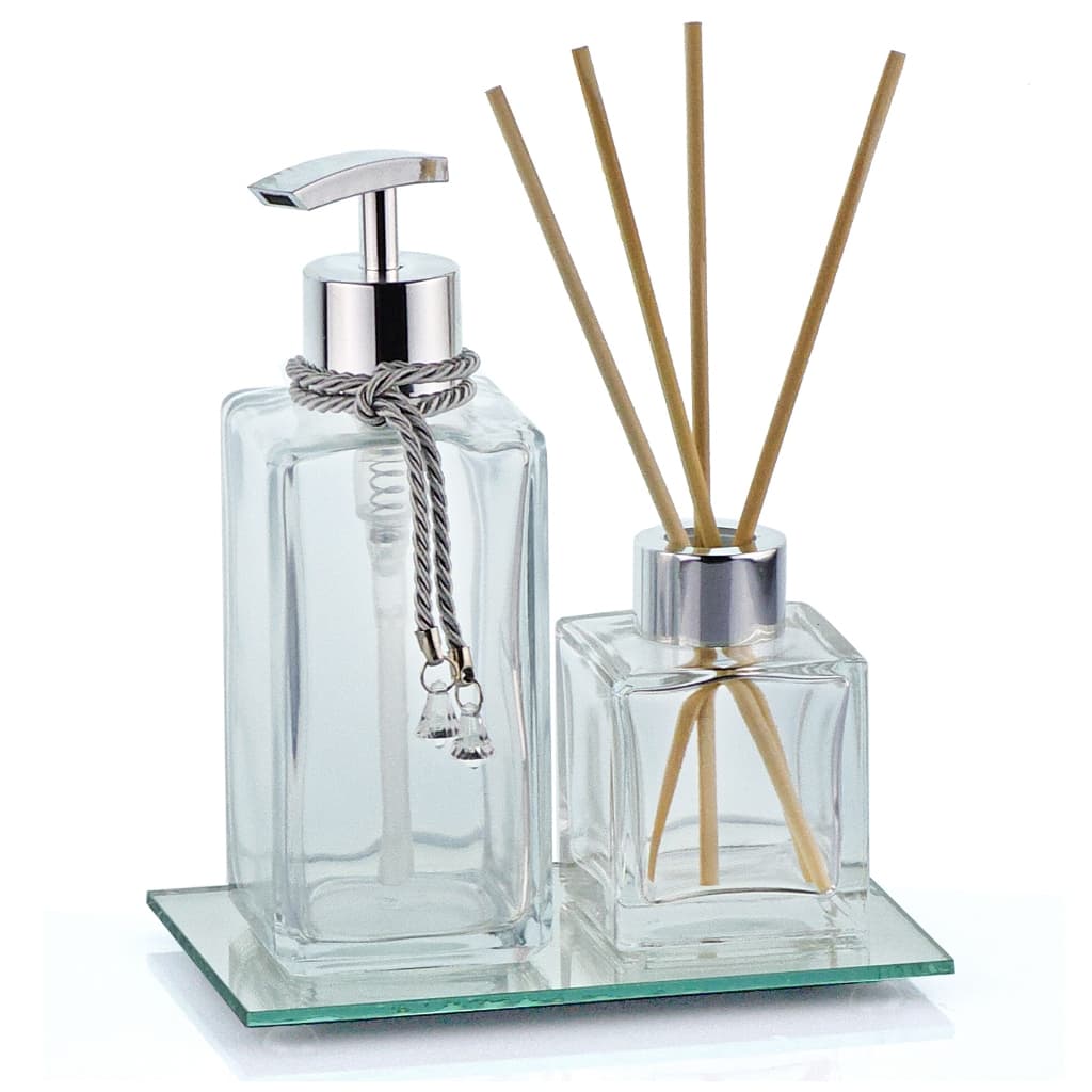 Kit Aromatizador de Ambiente Prata Vidro Difusor e Porta Sabonete