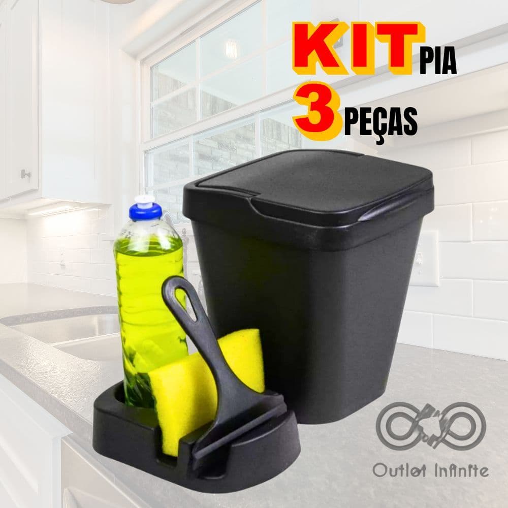 Kit Pia Porta Detergente/Rodo de Pia/Lixeira Cozinha Area Gourmet Banheiro Conjunto Pia plasmarc