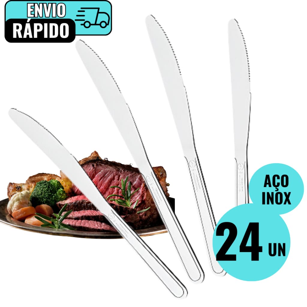 Kit 24 Facas De Churrasco Inox Qualidade Premium Refeições Churrasco Restaurantes Buffet Lanchonete