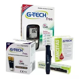 Kit Medidor De Glicose G-Tech Free Completo 60 Tiras + 110 Agulhas + Caneta + Aparelho