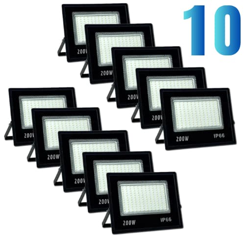 KIT 3,5,10 Refletor LED 200W Branco Frio IP66 Bivolt Potência Alta Durável Ambientes Externos Garagem