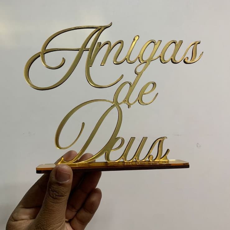 Suporte de Mesa em Acrílico Espelhado Amigas de Deus Decoração Cristã