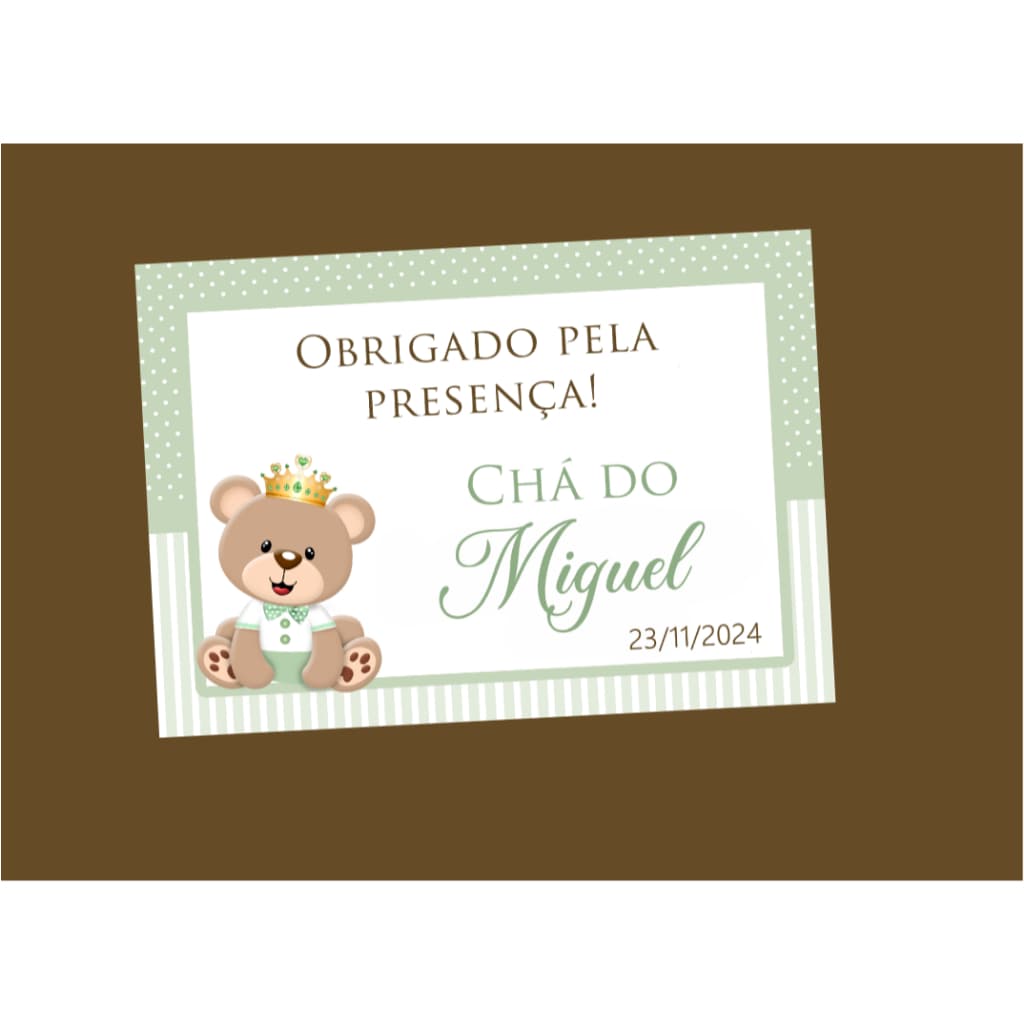 Tag para Lembrancinhas Ursinho Verde Quantidade a escolher