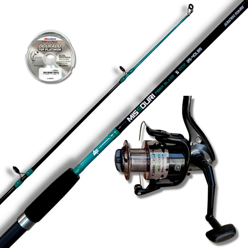 Kit Completo Pesca Vara Missouri 2,10 40lbs Albatroz Fishing + Omega 6000 5 Rolamentos Drag 11kg
