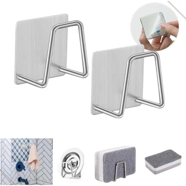 2 Suporte Esponja Bucha Pia Aco Inox Louca Cozinha Adesivo