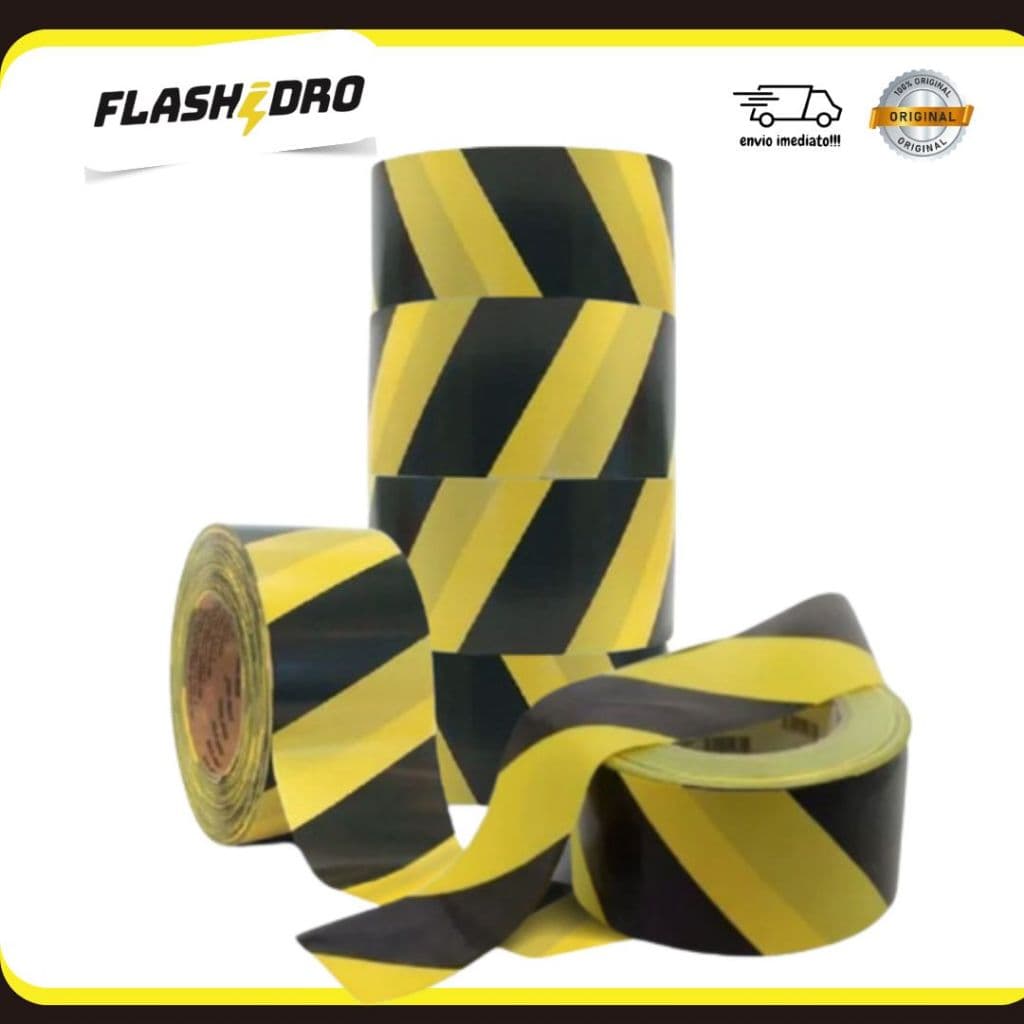 Fita Zebrada Amarela E Preta 0,7CM X 200 Metros Isolamento 5 UNIDADES