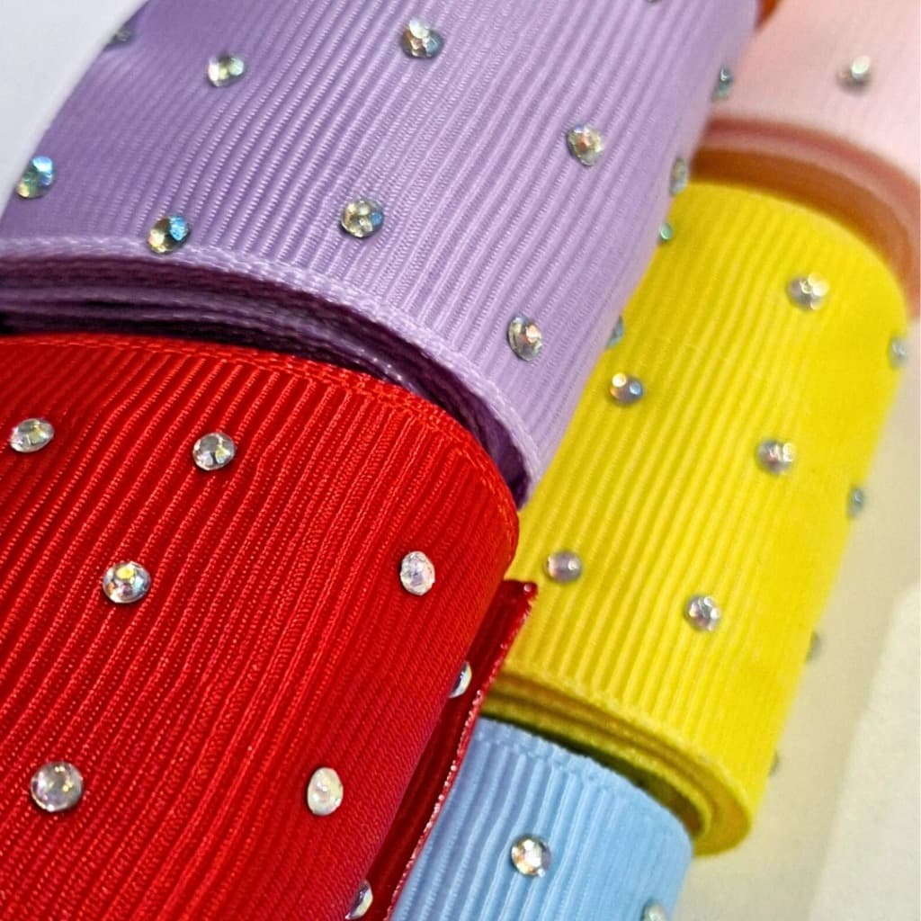 Fita Gorgurão com Strass 38mm (3 Metros) para Laços e Tiaras