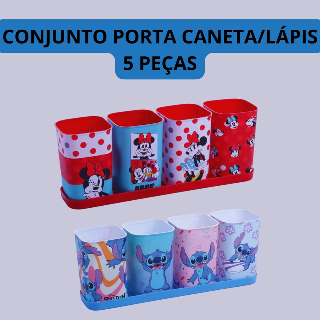 CONJUNTO PORTA CANETA / LÁPIS - ORGANIZADOR DE DOCUMENTOS -  STITCH / MINNIE