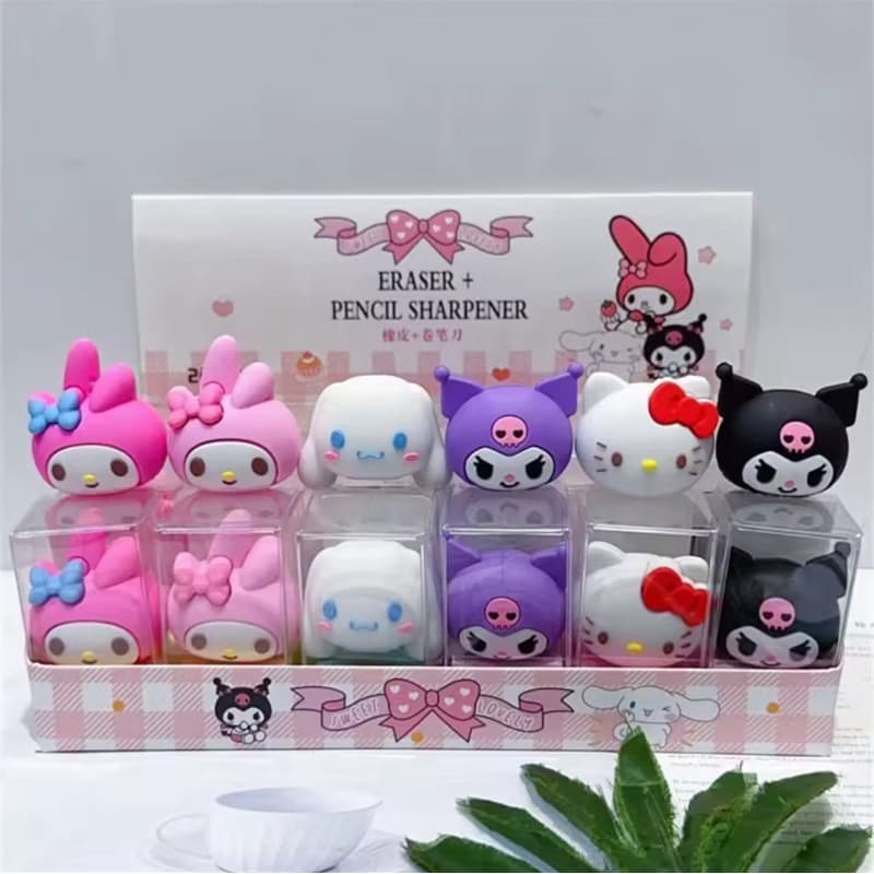 Apontador borracha escolar Sanrio Hello Kitty/Mymelody/Cinnamoroll ou Kuromi- Unidade