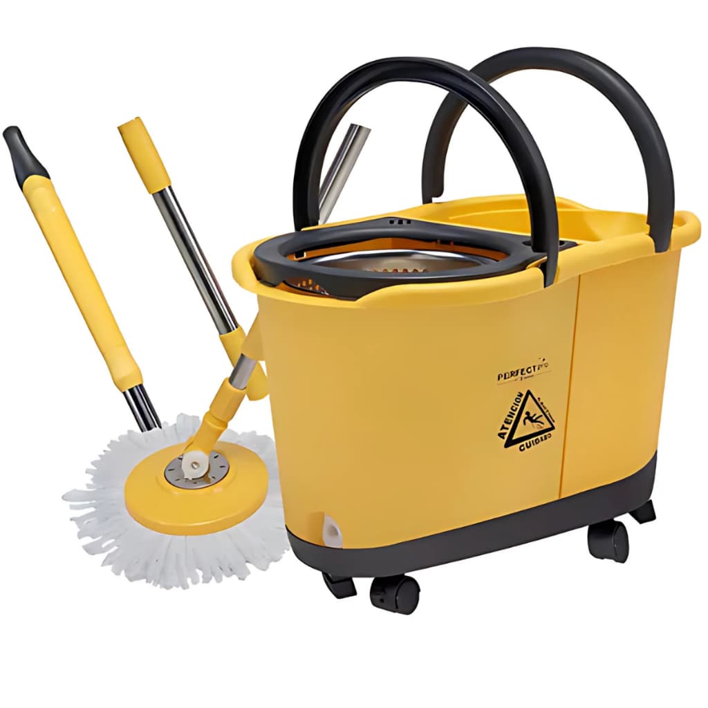 Mop Esfregão Giratorio Com Roda Perfect Pro  Duas Aguas Centrifuga Inox Com Cabo 1,60cm Aluminio