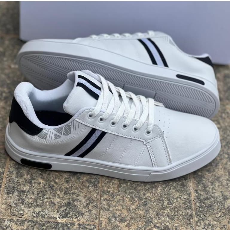 Sapatênis Branco Preto Elegante Casual SM14
