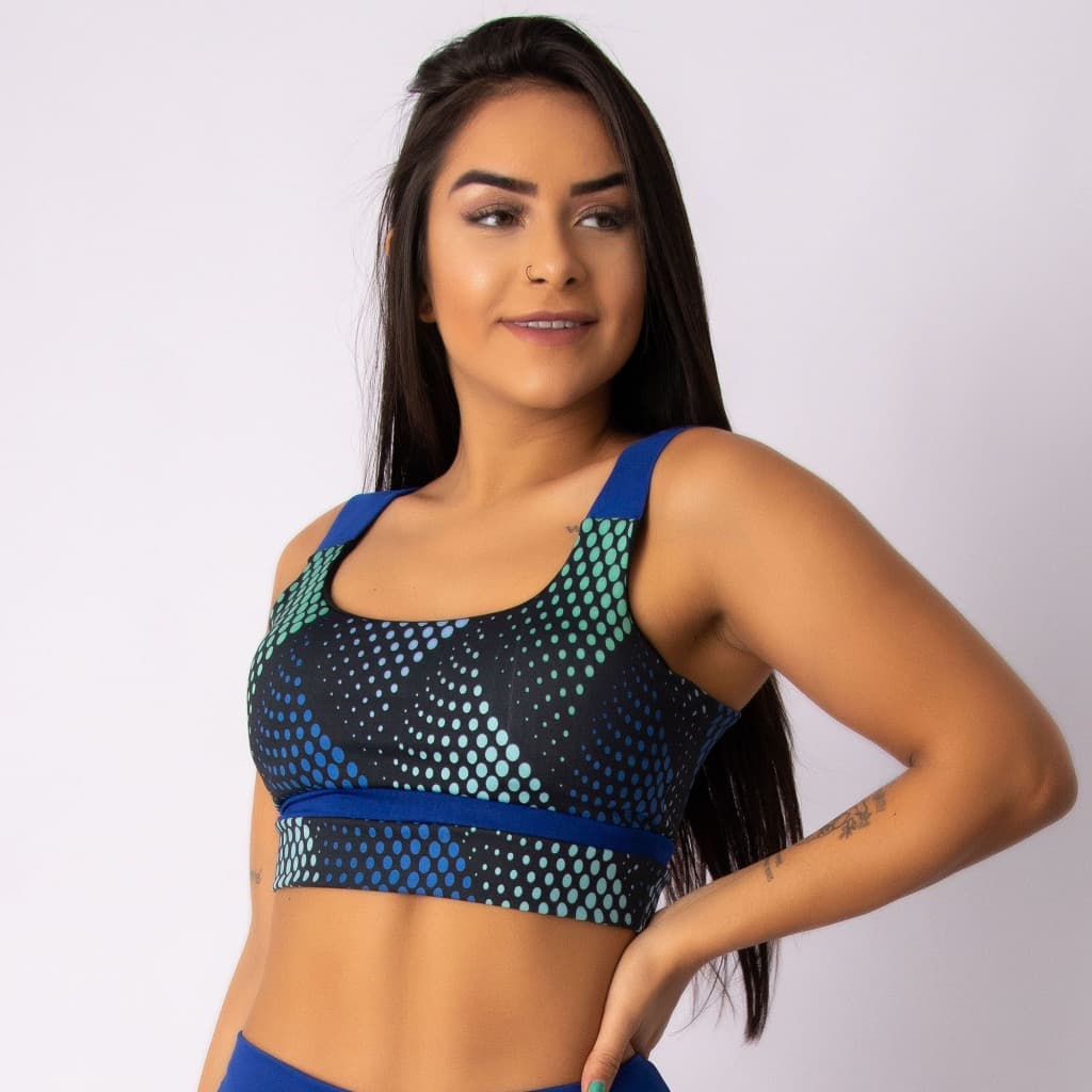 Top Academia Feminino Dinamic Blue Top Recorte Reto Alças Grossas Fitness