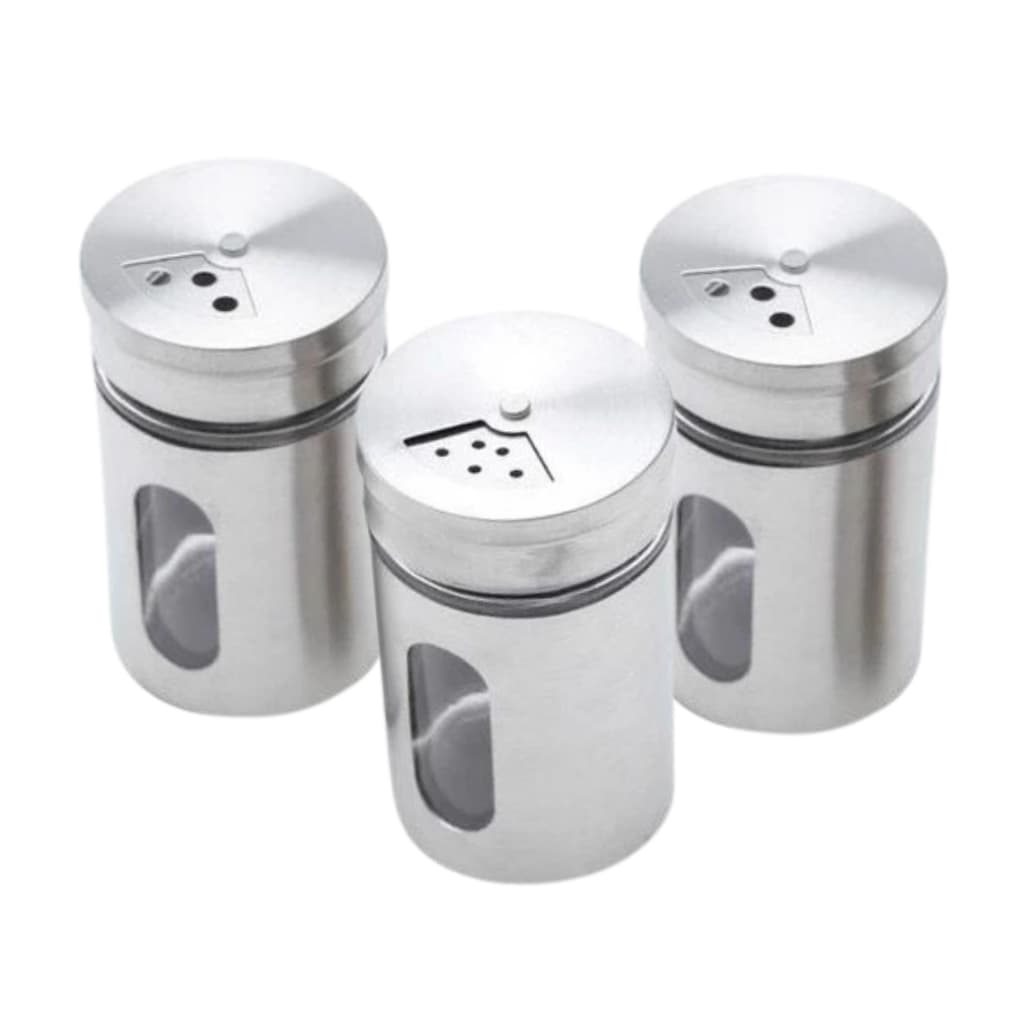Kit Com 3 Porta Condimento Aço Inox Saleiro Pimenteiro Temperos Visor Vidro