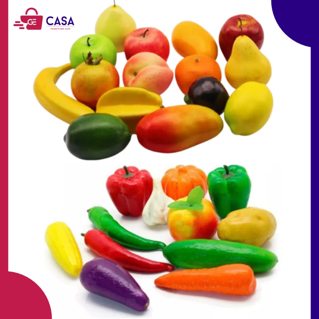 Frutas e Legumes Artificiais Decorativa Kit Cesta Fruta tamanho Real