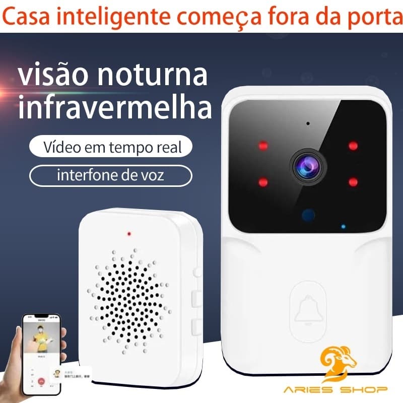 Campainha Com Câmera Vídeo Porteiro Sem Fio Wi-Fi HD Inteligente Smart Home Vê Pelo Celular Com APP