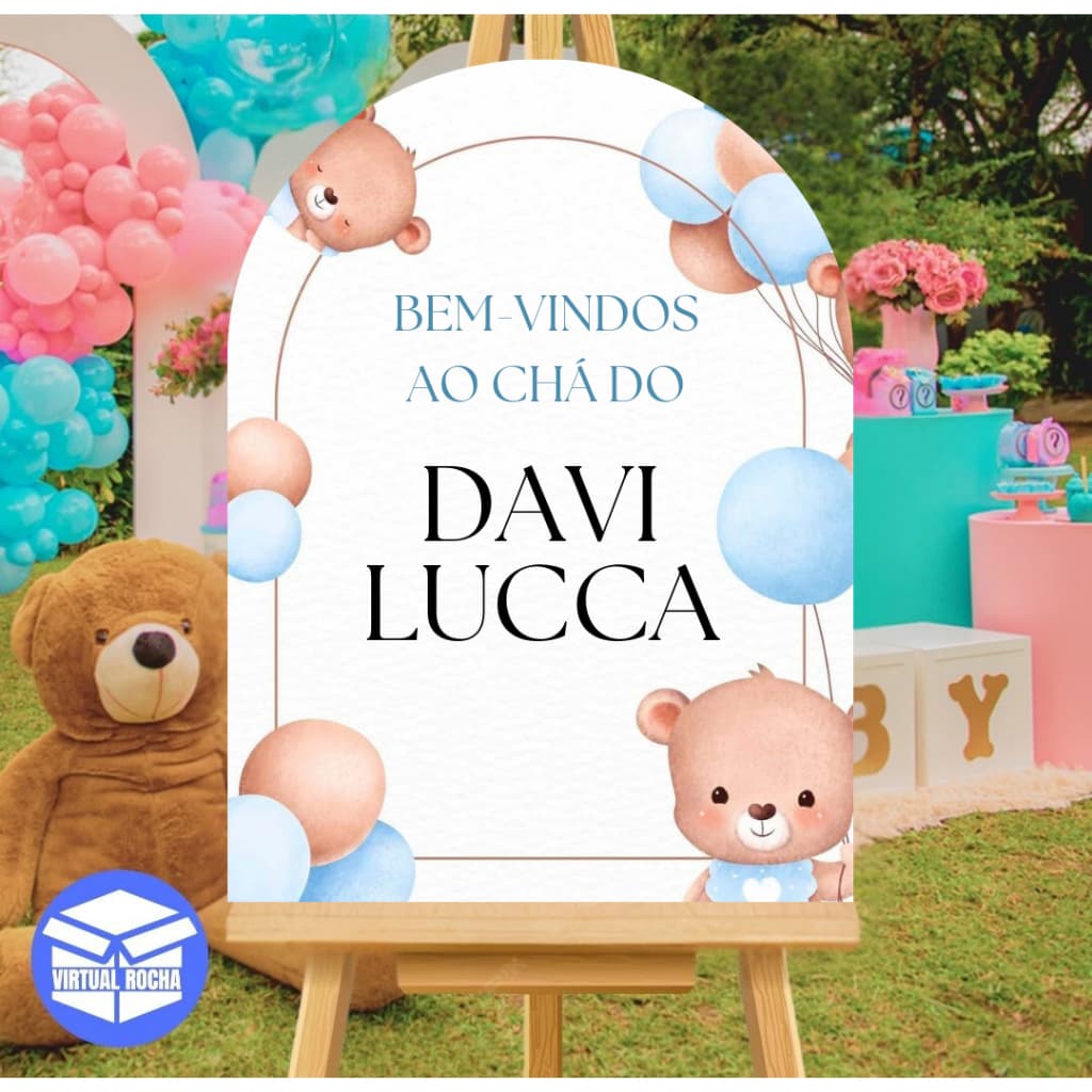 Quadro Decorativo Placa Ponta Redonda Arredondada Chá Fralda Azul Bebê MDF