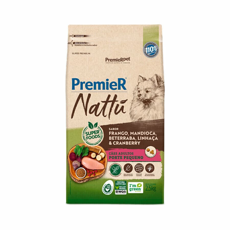 PREMIER NATTU CAES ADULT RACAS PEQ MANDIOCA 2,5 KG