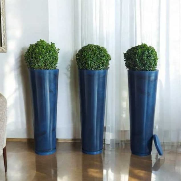 kit 3 Vasos Decorativos para plantas Ibiza Slim Marmorizado Luxo 70 cm com PRATO COLETORR