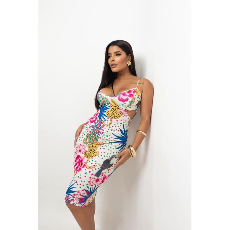 REF 07-  VESTIDO ALÇA MIDI CANELADO Estampado inspiração