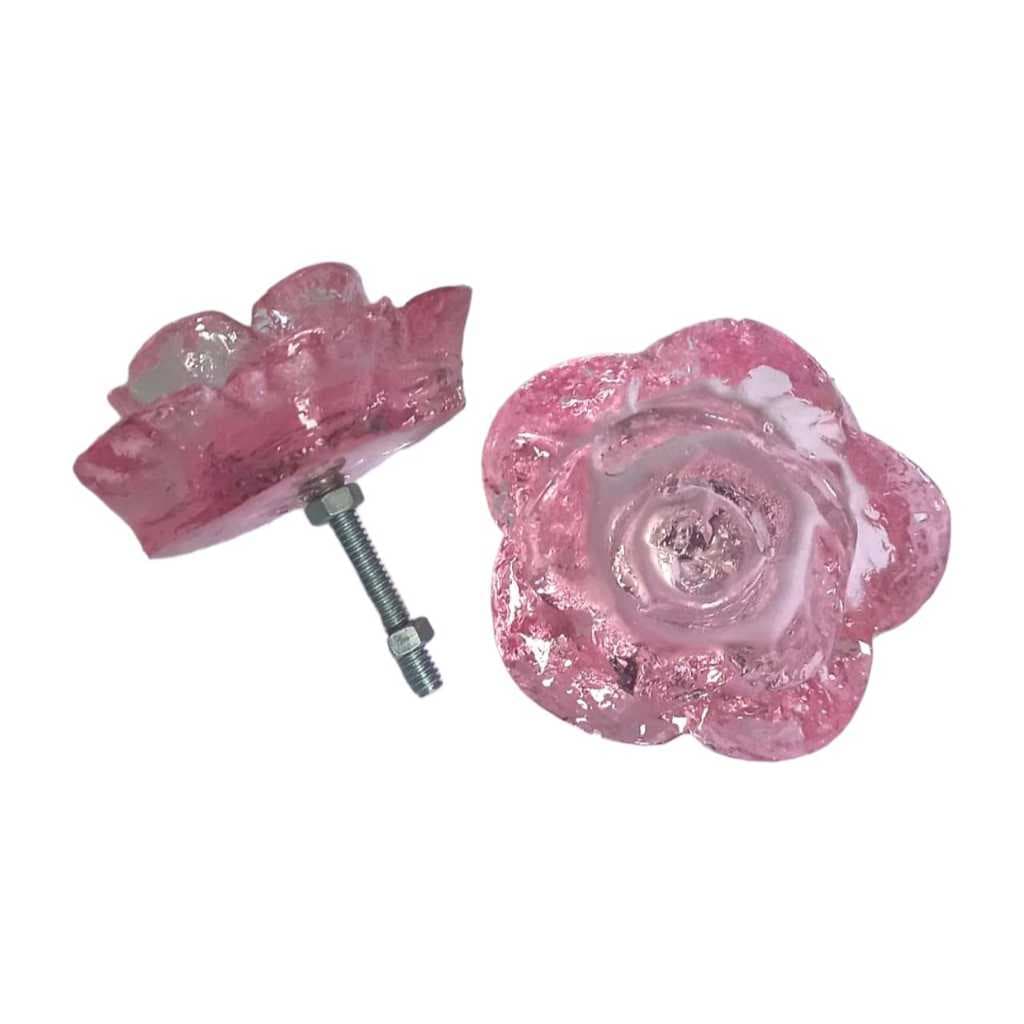 Kit 6 puxadores Flor Rosa Claro para Penteadeira Cômoda Guarda Roupa Rosa Cristal em Resina
