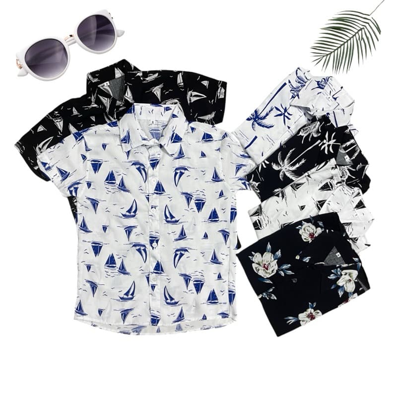 Camisa Social Floral Infantil Menino Estampada Florido Juvenil Viscose