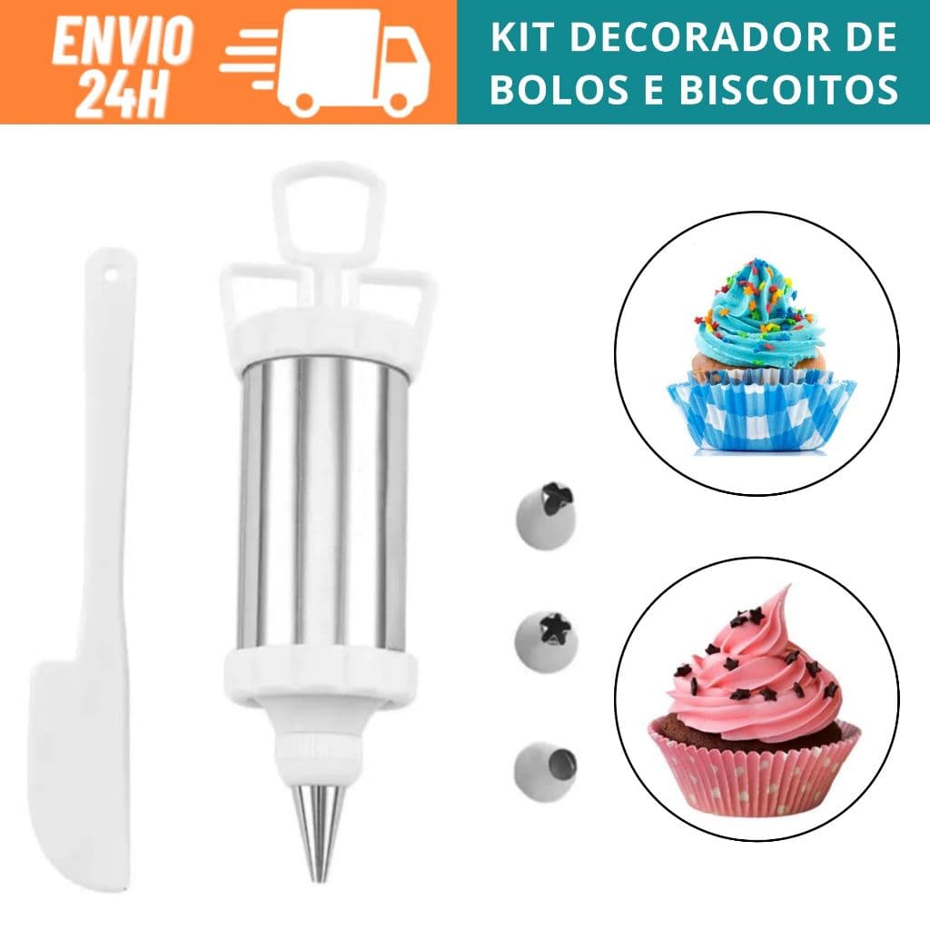 Kit Confeiteiro Dispenser decoradora De Bolo, bolachas, Biscoitos Decorador Com 4 Bicos e Espátula