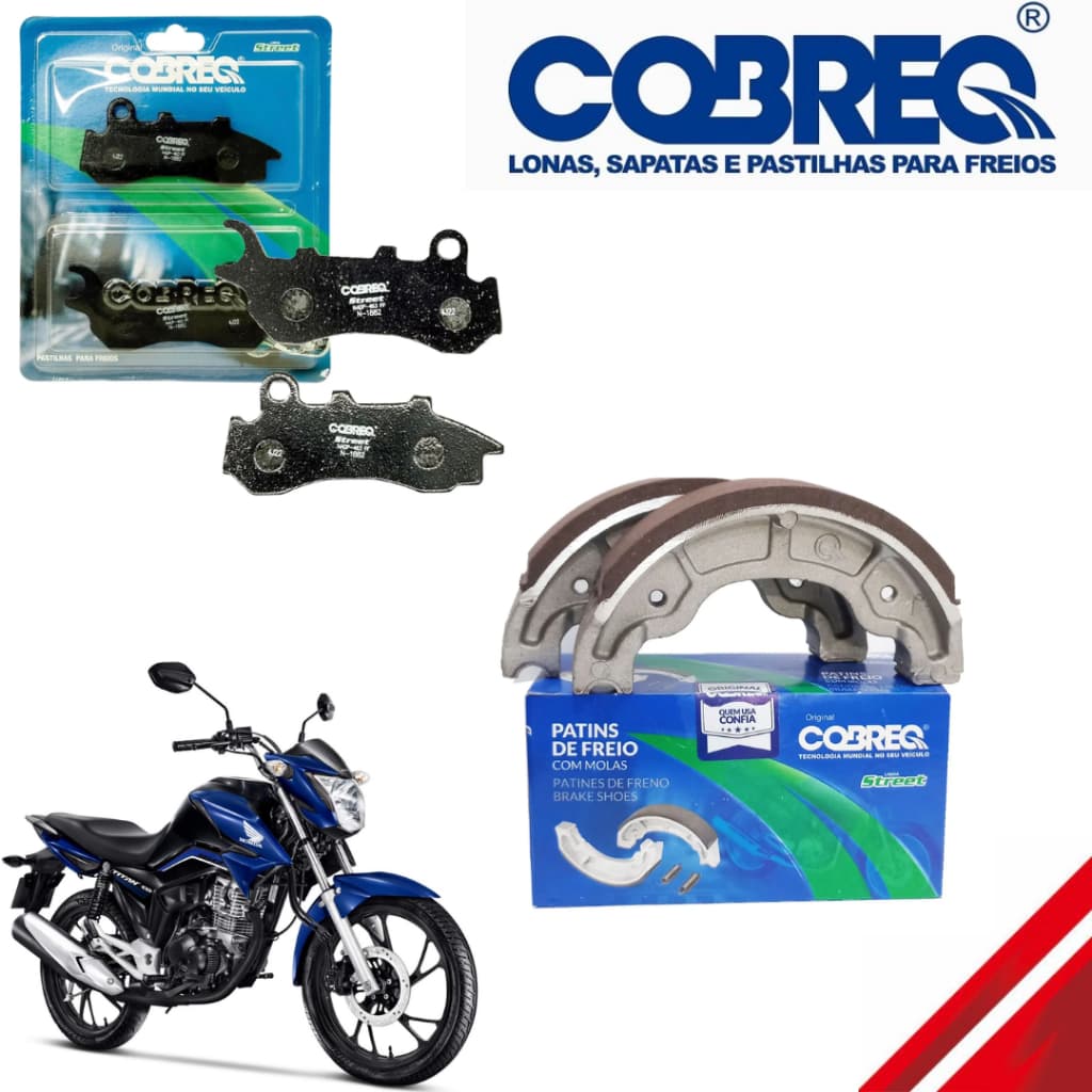 Par de Pastilhas + Patim Lona de Freio Titan Fan 160  2018-24- Modelo Original Cobreq