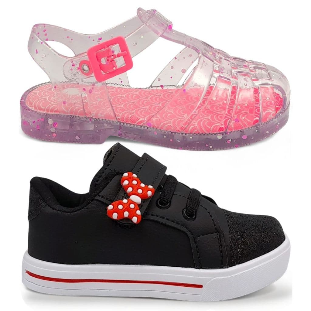 Kit Tenis e Sandalia Feminina Infantil Bebe Cegonha