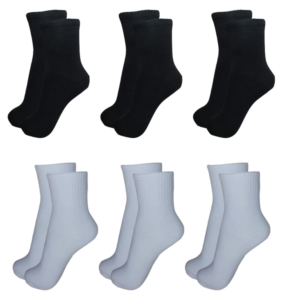 Kit 12 Pares de Meias Cano Alto Juvenil Infantil Menino Preto / Branco / Sortidas