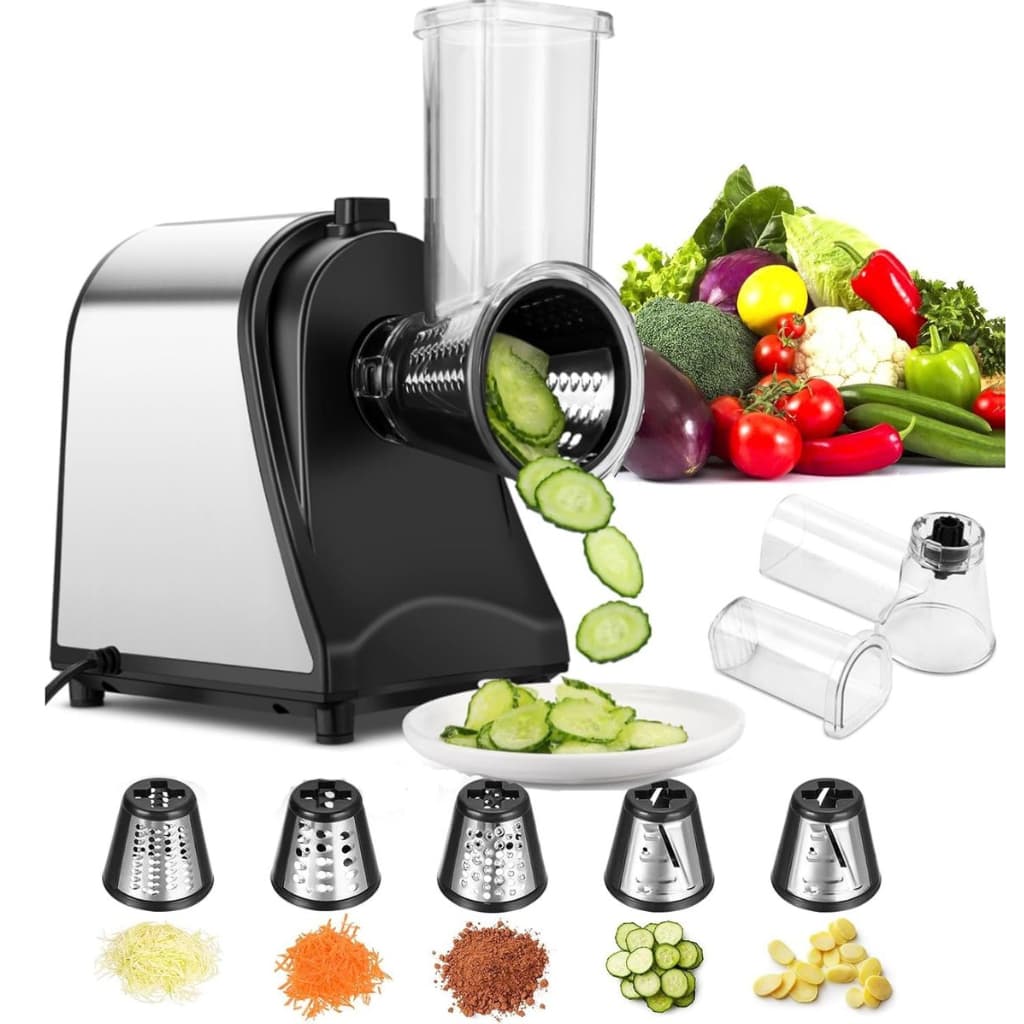 Cortador Elétrico Automático de Vegetais Ralador Aço inoxidável 250 W com 5 Lâminas