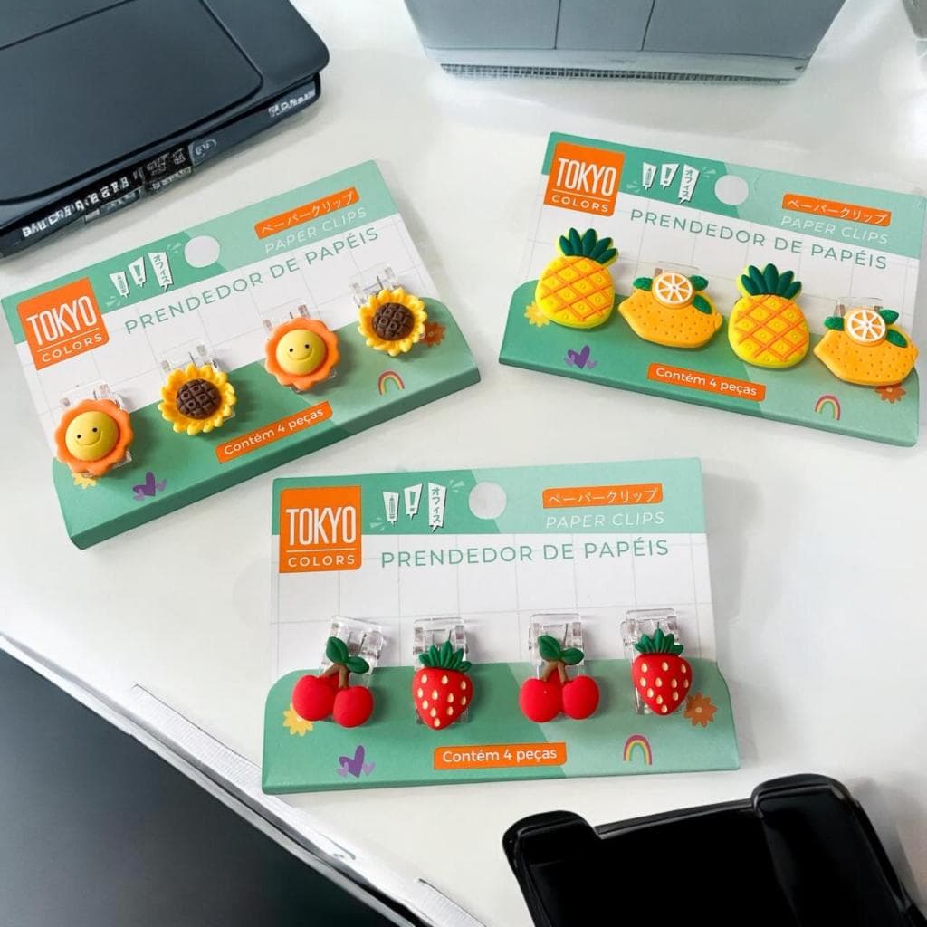 Kit Prendedor de Papel  Fofo Toyko Design-( 1 CARTELA CONTÉM 4 PRENDEDORES)