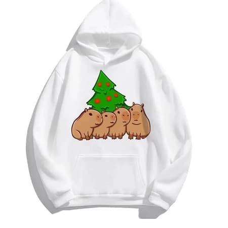 Natal Capivara hoodies Feminino vintage Velo Manga Longa Topo Japonês Agasalho Roupas