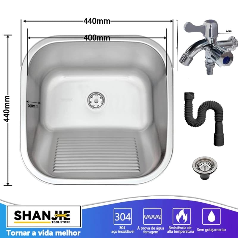 Tanque Inox Lavanderia44x44 Com Válvula Aço Inox Brinovar