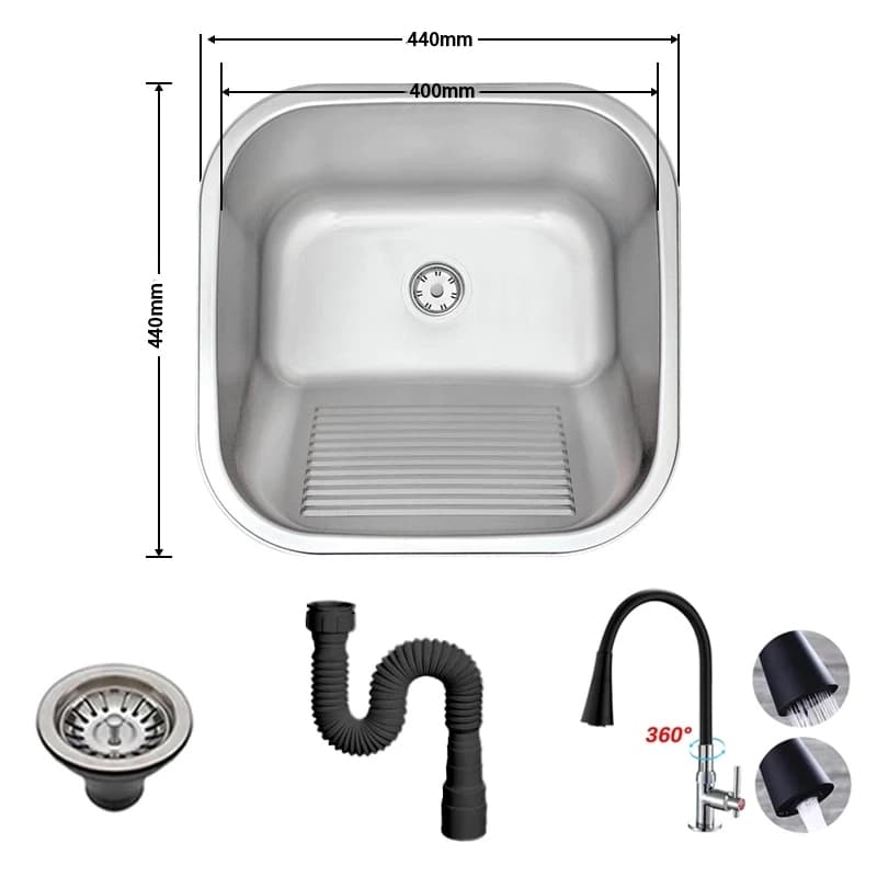 Tanque Inox Lavanderia 45x45/55cm Com Válvula Aço Inox Brinovar