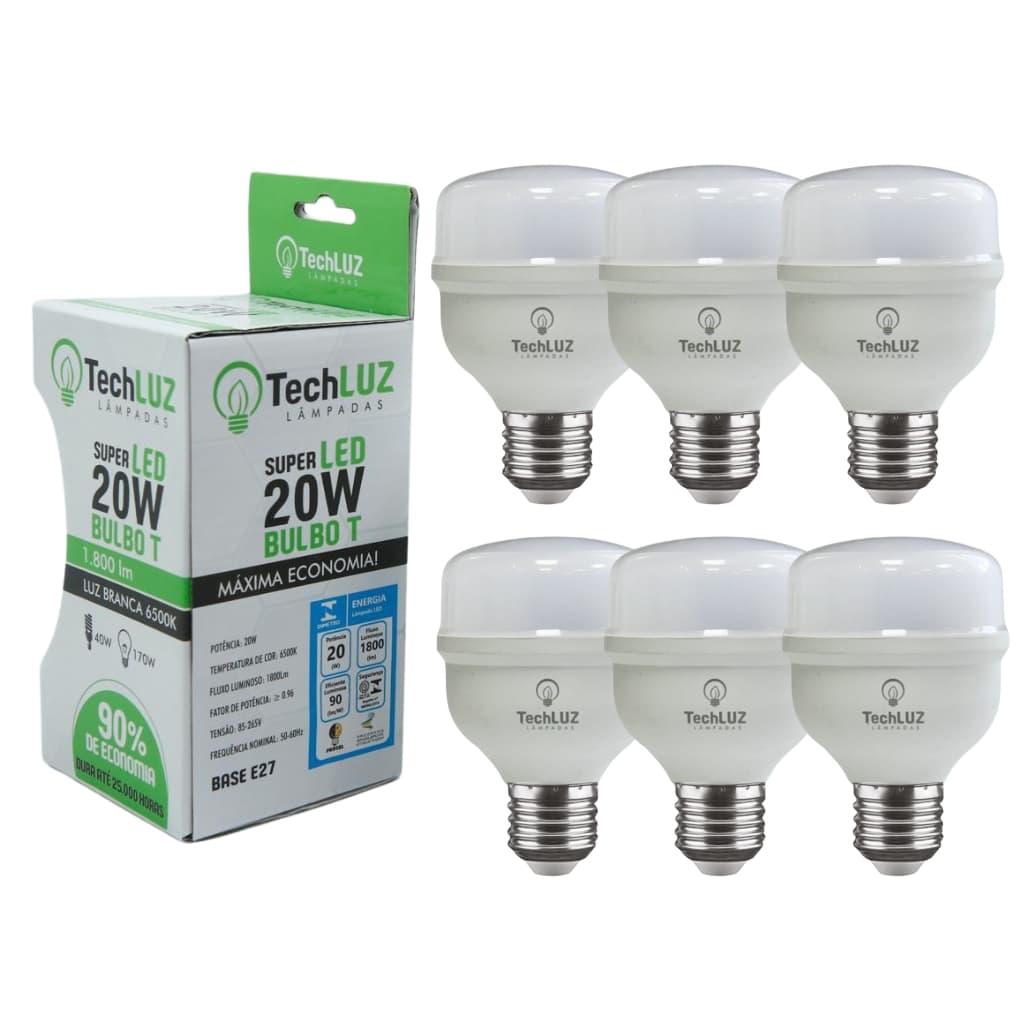 kit 6 Lâmpadas Led Bulbo Alta Potência 20w E27 Bivolt