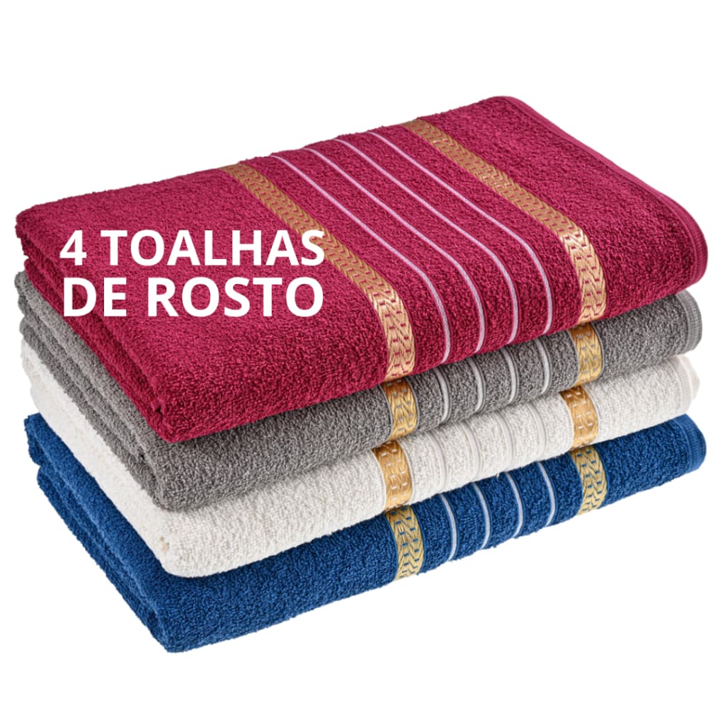 Kit 04 Toalhas de Rosto Macia 100% Algodão Laune Haus